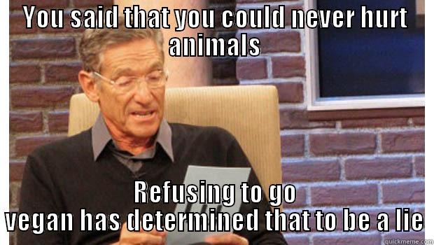 Things animal abusers say - YOU SAID THAT YOU COULD NEVER HURT ANIMALS REFUSING TO GO VEGAN HAS DETERMINED THAT TO BE A LIE Misc