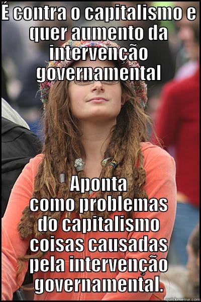 É CONTRA O CAPITALISMO E QUER AUMENTO DA INTERVENÇÃO GOVERNAMENTAL APONTA COMO PROBLEMAS DO CAPITALISMO COISAS CAUSADAS PELA INTERVENÇÃO GOVERNAMENTAL. College Liberal