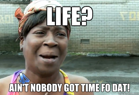 Life? Ain't nobody got time fo Dat!  aint nobody got time