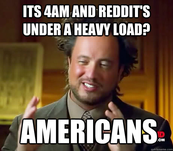 Its 4Am and Reddit's under a heavy load?  Americans - Its 4Am and Reddit's under a heavy load?  Americans  Ancient Aliens