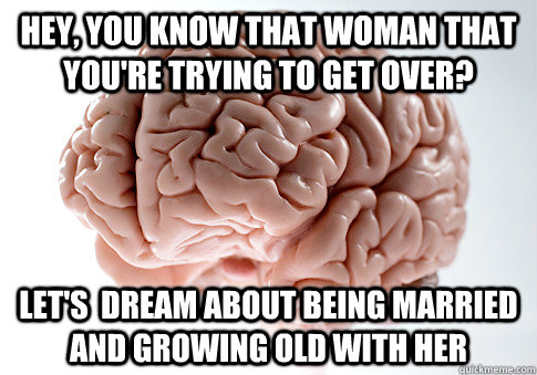 Hey, you know that woman that you're trying to get over? Let's  dream about being married and growing old with her  Scumbag Brain