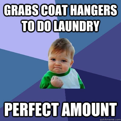 Grabs coat hangers to do laundry perfect amount  Success Kid