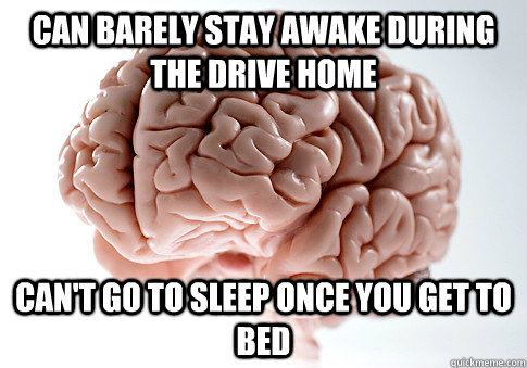 can barely stay awake during the drive home can't go to sleep once you get to bed - can barely stay awake during the drive home can't go to sleep once you get to bed  Scumbag Brain