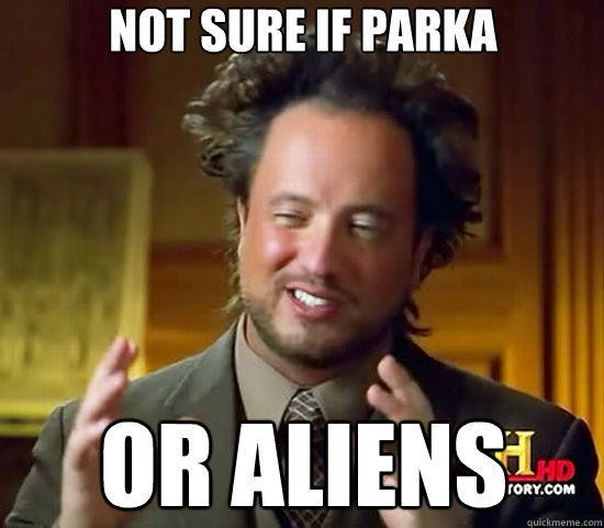 NOT SURE IF PARKA OR ALIENS  Ancient Aliens