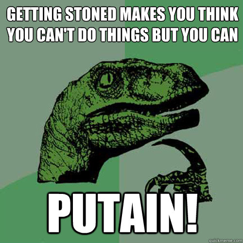 Getting stoned makes you think you can't do things but you can putain! - Getting stoned makes you think you can't do things but you can putain!  Philosoraptor