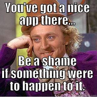 YOU'VE GOT A NICE APP THERE... BE A SHAME IF SOMETHING WERE TO HAPPEN TO IT. Creepy Wonka