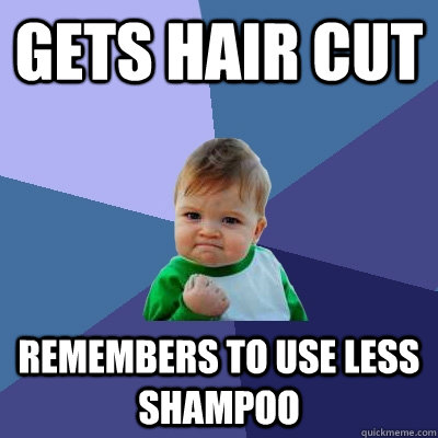 Gets Hair Cut Remembers to use less shampoo  Success Kid