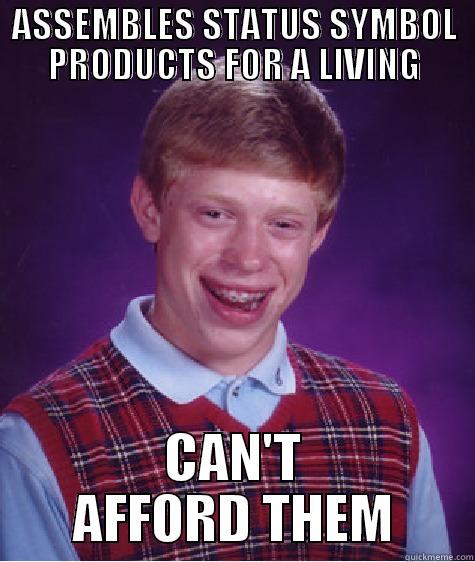 SA  - ASSEMBLES STATUS SYMBOL PRODUCTS FOR A LIVING CAN'T AFFORD THEM Bad Luck Brian