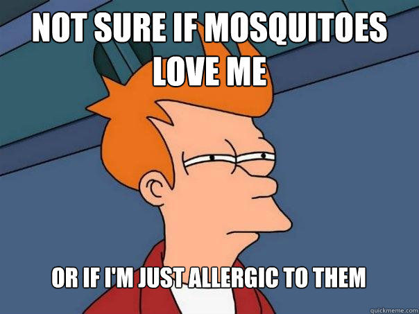 Not sure if mosquitoes love me or if i'm just allergic to them  Futurama Fry