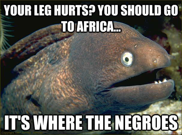 your leg hurts? You should go to Africa... It's where the Negroes   Bad Joke Eel