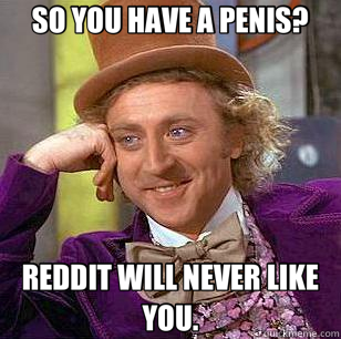 SO YOU HAVE A PENIS? REDDIT WILL NEVER LIKE YOU.  Condescending Wonka