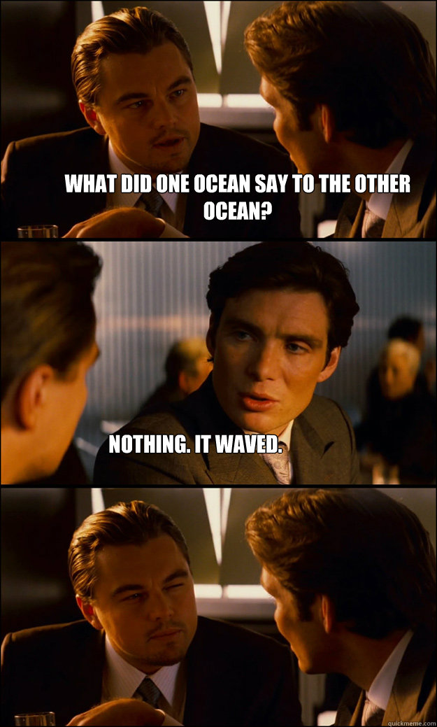 What did one ocean say to the other ocean? Nothing. It waved. - What did one ocean say to the other ocean? Nothing. It waved.  Inception