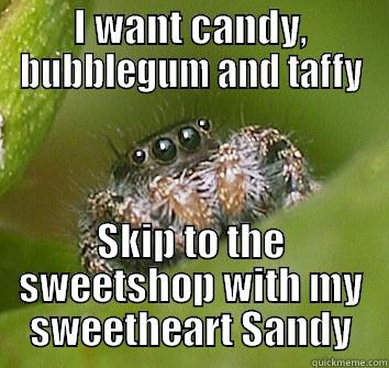 I WANT CANDY, BUBBLEGUM AND TAFFY SKIP TO THE SWEETSHOP WITH MY SWEETHEART SANDY Misunderstood Spider