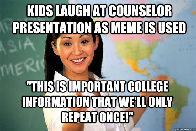 Kids laugh at Counselor presentation as meme is used 