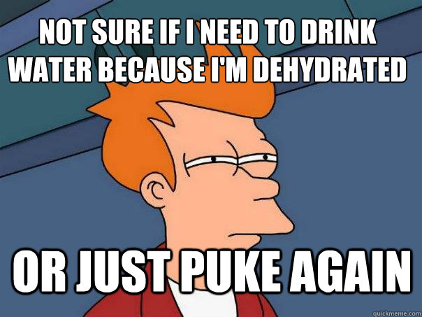 Not sure if I need to drink water because I'm dehydrated or just puke again - Not sure if I need to drink water because I'm dehydrated or just puke again  Futurama Fry