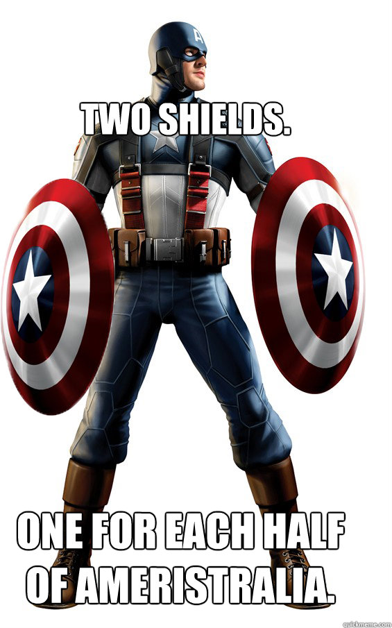 Two shields. One for each half of Ameristralia.  Invincible Captain America