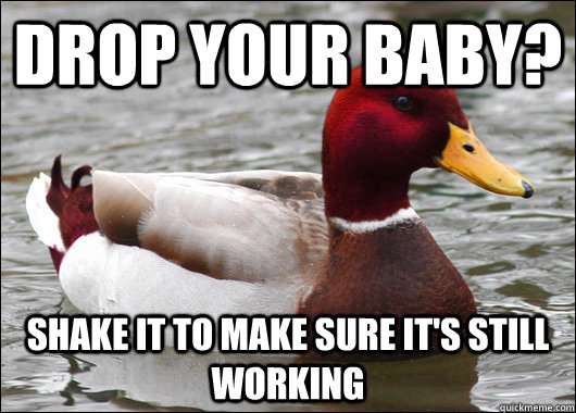 Drop your baby? shake it to make sure it's still working  Malicious Advice Mallard