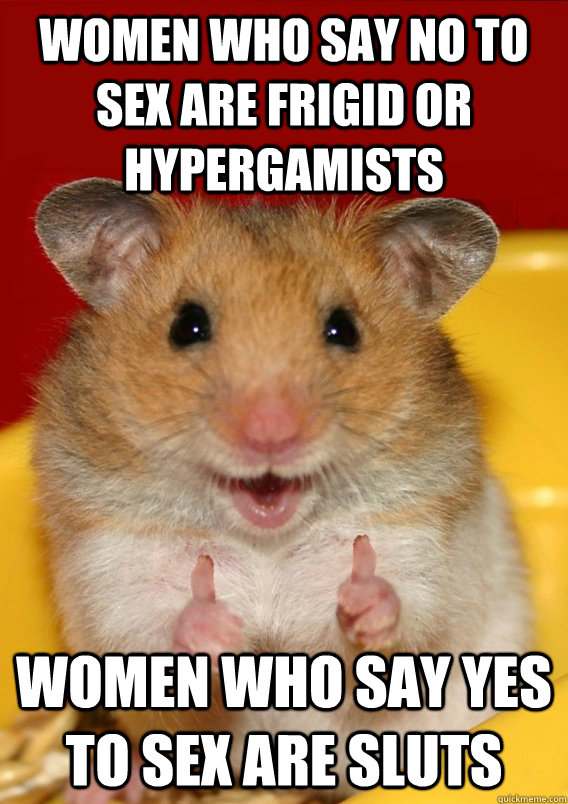 women who say no to sex are frigid or hypergamists women who say yes to sex are sluts    Rationalization Hamster