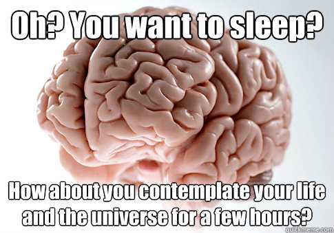 Oh? You want to sleep? How about you contemplate your life and the universe for a few hours?  Scumbag Brain