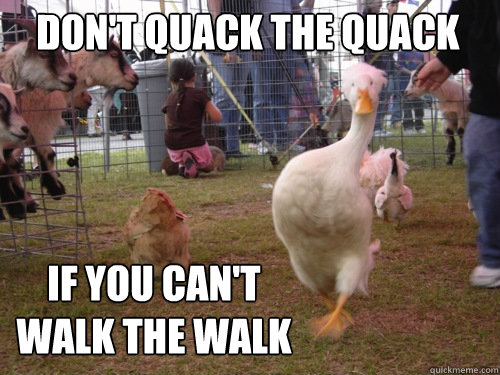 DON'T QUACK THE QUACK IF YOU CAN'T WALK THE WALK  