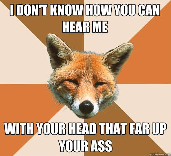 I don't know how you can hear me with your head that far up your ass  Condescending Fox