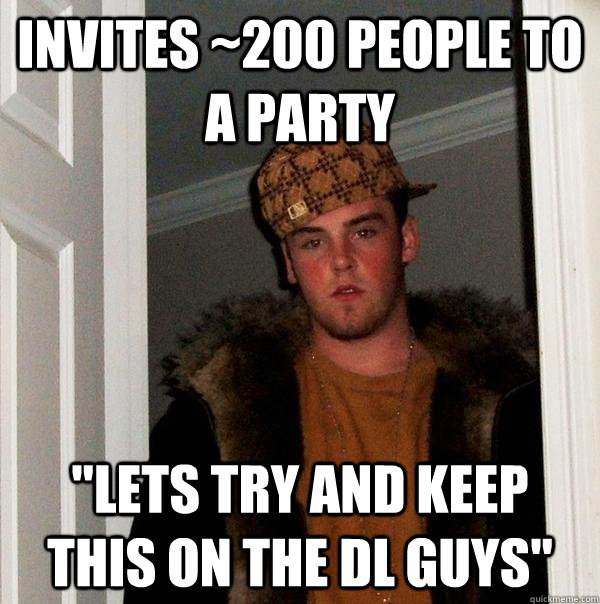 Invites ~200 people to a party 