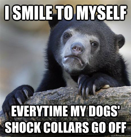 I smile to myself Everytime my Dogs' shock collars go off  Confession Bear