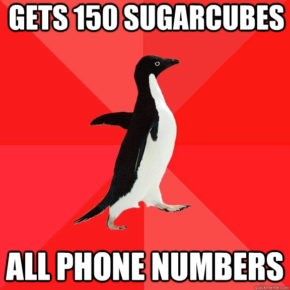 Gets 150 sugarcubes all phone numbers   Socially Awesome Penguin