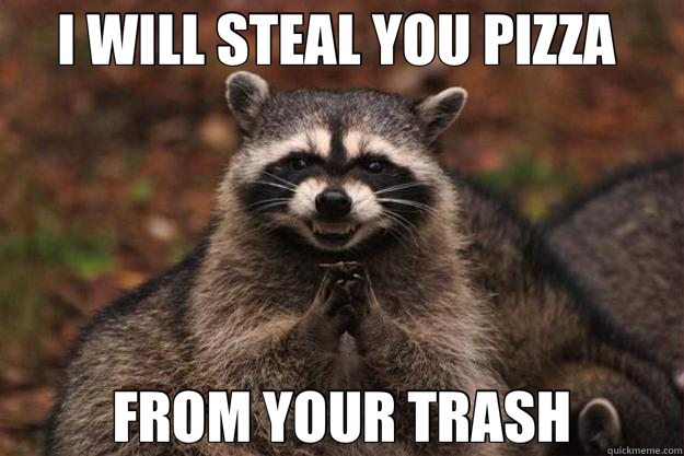 I WILL STEAL YOU PIZZA  FROM YOUR TRASH - I WILL STEAL YOU PIZZA  FROM YOUR TRASH  Evil Plotting Raccoon