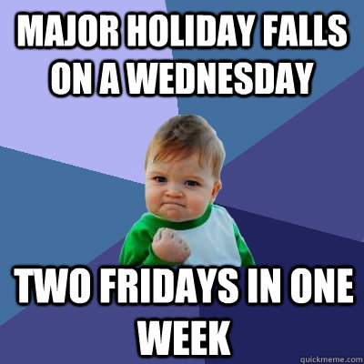 Major holiday falls on a wednesday two fridays in one week  Success Kid