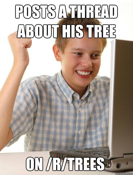 Posts a thread about his tree on /r/trees - Posts a thread about his tree on /r/trees  First Day on the Internet Kid