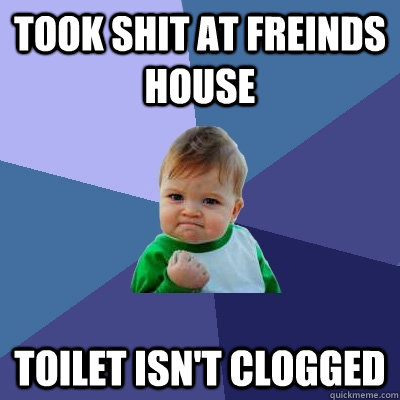 TOOK SHIT AT FREINDS HOUSE TOILET ISN'T CLOGGED - TOOK SHIT AT FREINDS HOUSE TOILET ISN'T CLOGGED  Success Kid