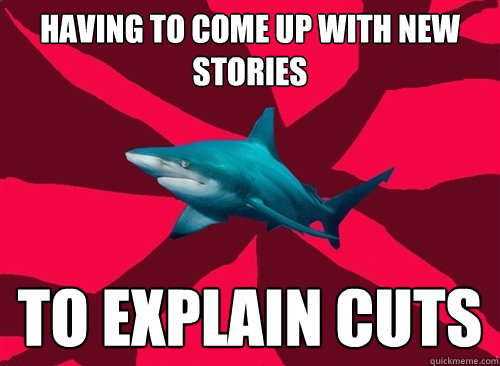 Having to come up with new stories to explain cuts  Self-Injury Shark