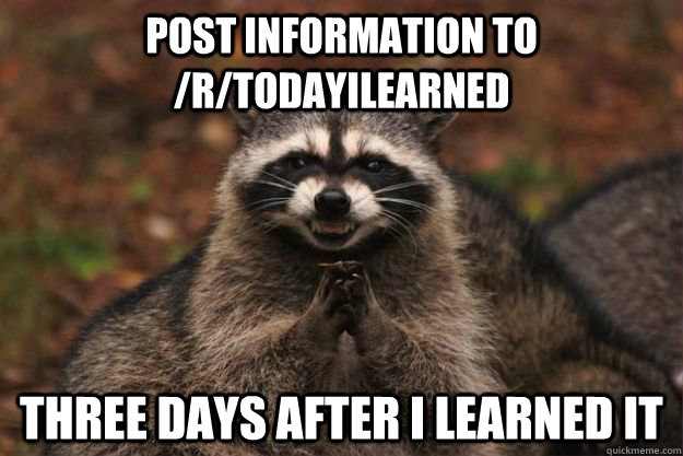 post information to /r/todayilearned three days after i learned it  Evil Plotting Raccoon