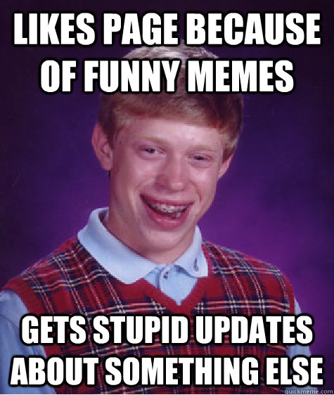 Likes page because of funny memes gets stupid updates about something else  Bad Luck Brian