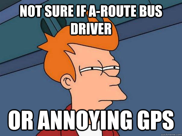 not sure if a-route bus driver or annoying gps  Futurama Fry