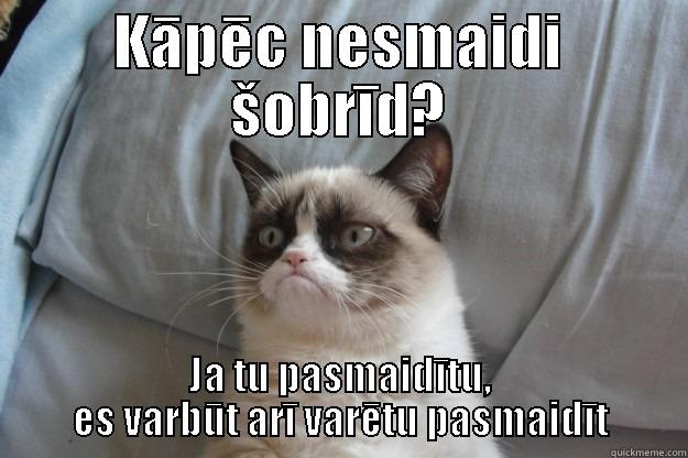 KĀPĒC NESMAIDI ŠOBRĪD? JA TU PASMAIDĪTU, ES VARBŪT ARĪ VARĒTU PASMAIDĪT Grumpy Cat