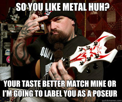 SO YOU LIKE METAL HUH? YOUR TASTE BETTER MATCH MINE OR I'M GOING TO LABEL YOU AS A POSEUR - SO YOU LIKE METAL HUH? YOUR TASTE BETTER MATCH MINE OR I'M GOING TO LABEL YOU AS A POSEUR  Scumbag Metalhead