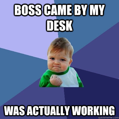 BOSS CAME BY My DESK was actually working  Success Kid