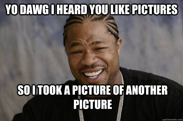 Yo dawg I heard you like pictures So I took a picture of another picture - Yo dawg I heard you like pictures So I took a picture of another picture  Xzibit meme 2