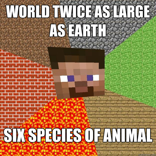 world twice as large as earth six species of animal  Minecraft