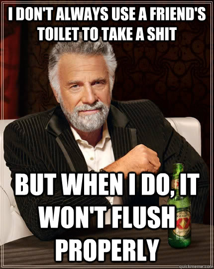 I don't always use a friend's toilet to take a shit But when I do, it won't flush properly - I don't always use a friend's toilet to take a shit But when I do, it won't flush properly  The Most Interesting Man In The World