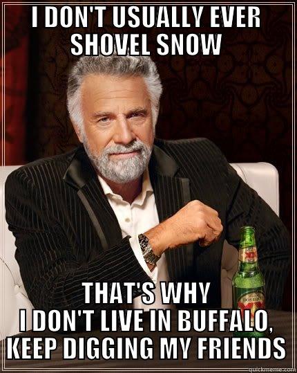 snow storm - I DON'T USUALLY EVER SHOVEL SNOW THAT'S WHY I DON'T LIVE IN BUFFALO, KEEP DIGGING MY FRIENDS The Most Interesting Man In The World