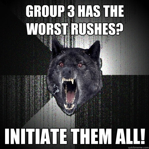 Group 3 has the worst rushes? initiate them all! - Group 3 has the worst rushes? initiate them all!  Insanity Wolf