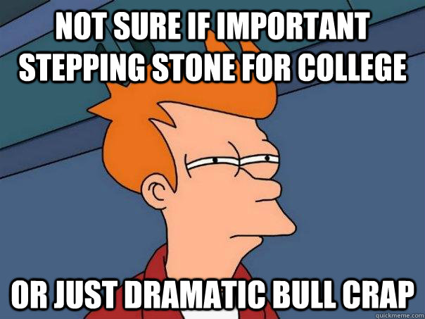 Not sure if important stepping stone for college Or just dramatic bull crap  Futurama Fry