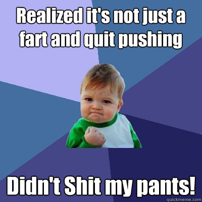 Realized it's not just a fart and quit pushing Didn't Shit my pants!  Success Kid