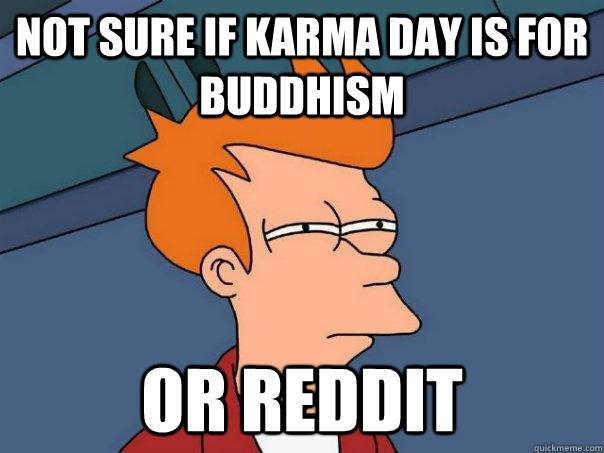 Not sure if Karma Day is for buddhism Or Reddit  Futurama Fry