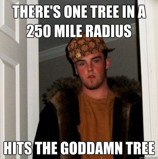 There's one tree in a 250 mile radius hits the goddamn tree - There's one tree in a 250 mile radius hits the goddamn tree  Scumbag Steve