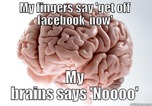 MY FINGERS SAY 'GET OFF FACEBOOK, NOW' MY BRAINS SAYS 'NOOOO' Scumbag Brain