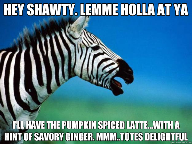 Hey Shawty. Lemme holla at ya I'll have the pumpkin spiced latte...with a hint of savory ginger. MMM..Totes delightful - Hey Shawty. Lemme holla at ya I'll have the pumpkin spiced latte...with a hint of savory ginger. MMM..Totes delightful  Misc